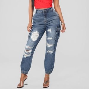 NEW! FASHION NOVA Take A Lap High Rise Cargo Jeans